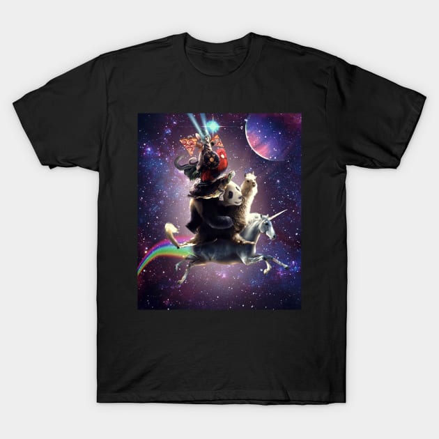 Cat Riding Chicken Turtle Panda Llama Unicorn T-Shirt by Random Galaxy